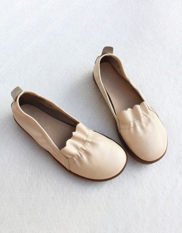 Spring Leather Platta Skor Handgjorda Walking Shoes 35-41