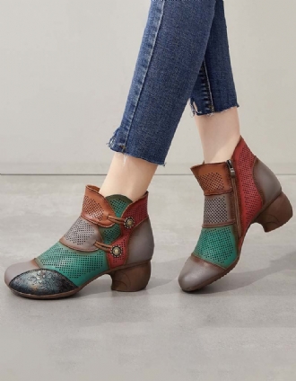 Handgjorda Color-block Hollow Vintage Chunky Booties