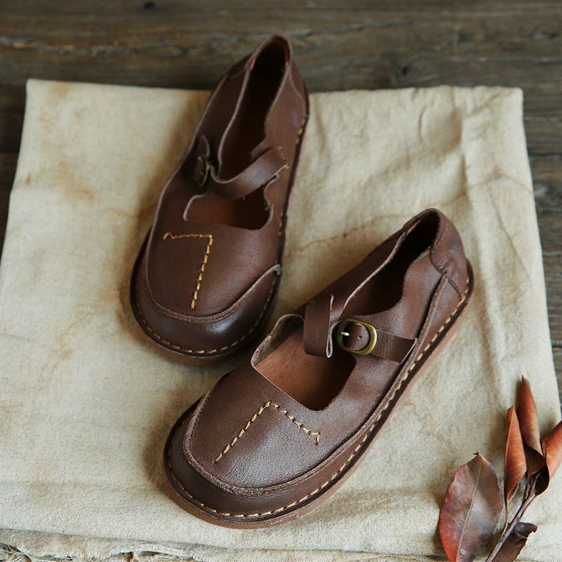 Four Season Leather Retro Casual Platta Damskor | Present Skor