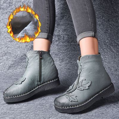 Winter Retro Leather Velvet Boots | Present Skor