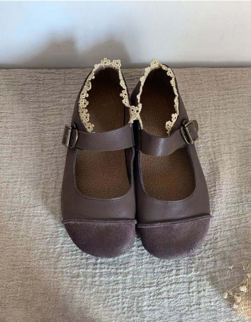 Handgjorda Spetssömmar Retro Platta Skor Spring