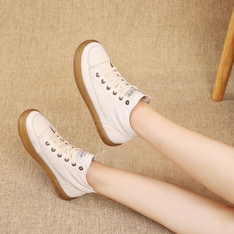 Läder Casual Ankel Sneakers För Kvinnor Vita | Present Skor