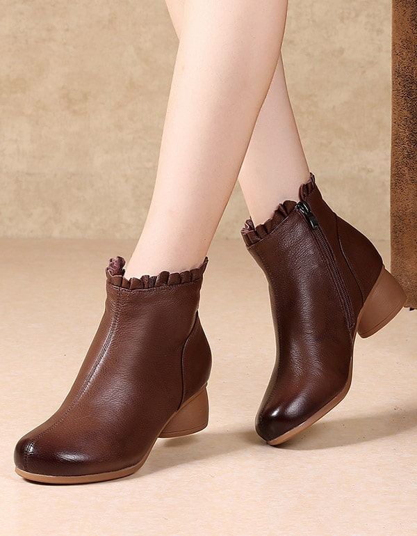 Retro Läder Dammode Chunky Boots